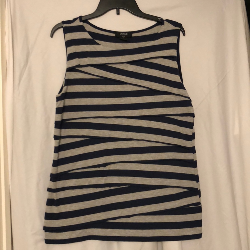 Sleeveless navy and grey shell